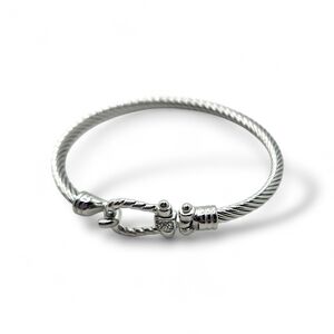 Sterling Silver Twisted Cable Bangle Bracelet - Silver